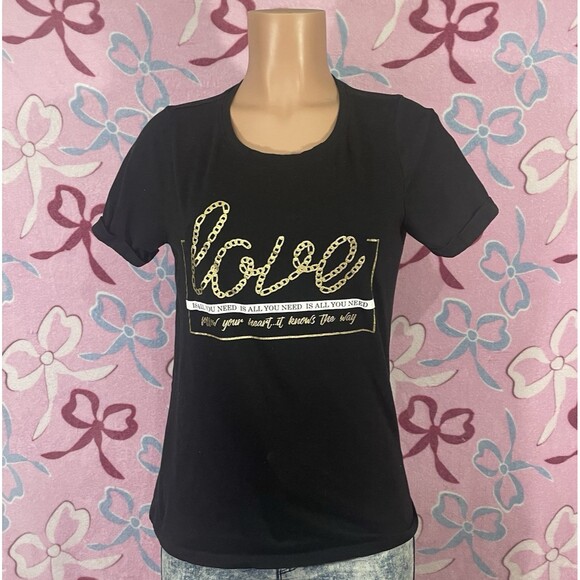 Desiree Size Medium Black Love Graphic Short Sleeve Tee - Picture 1 of 5